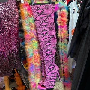 Beautiful, pink and black soft open toe boots knee high very sexy